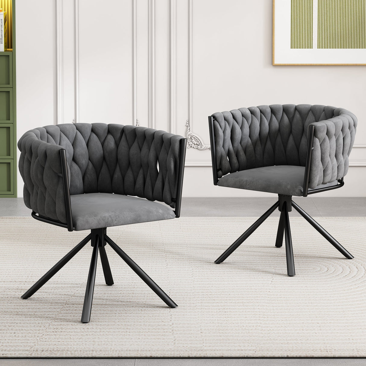 Set of 2 Velvet Swivel Dining Chairs - Luxury Armchairs, Grey