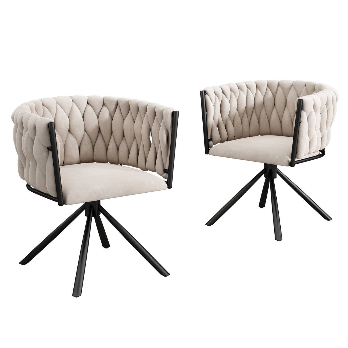 Set of 2, Velvet Dining Chair, Single Light Luxury Living Room Bedroom Swivel Chair, Beige