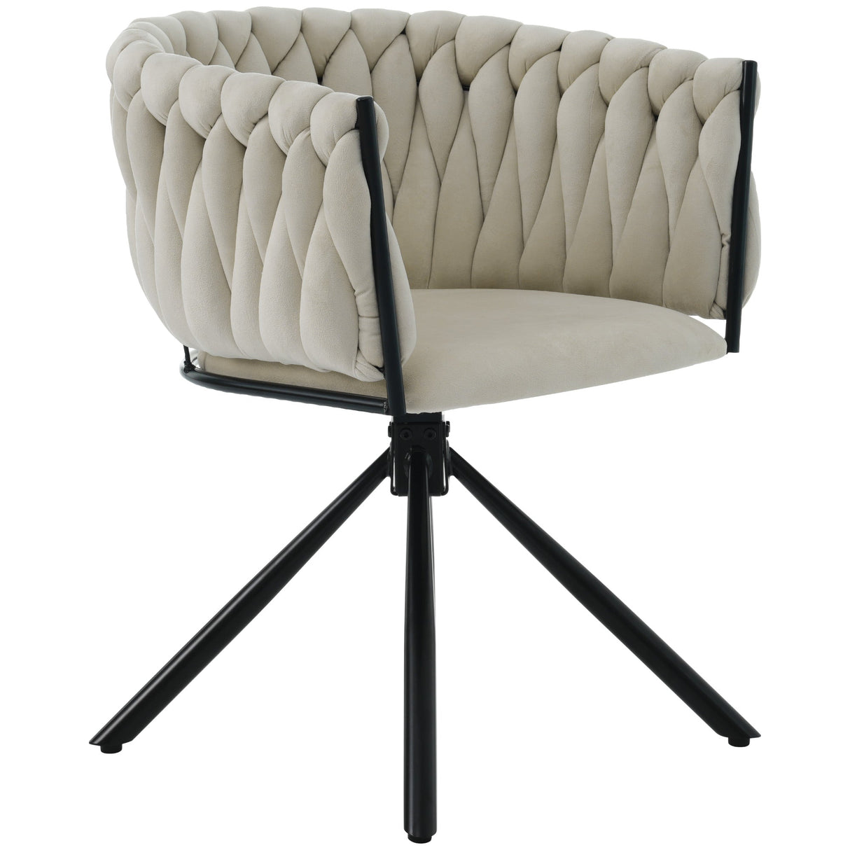 velvet dining chair, single light luxury living room bedroom swivel chair, Leisure swivel chair with four metal support legs, beige