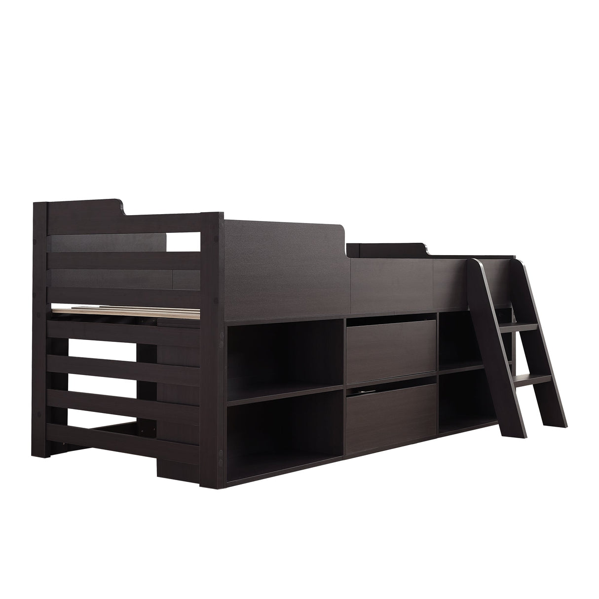 Cabin Bed Mid Sleeper with Drawers & Shelf Storage, 3ft Single Wooden Frame