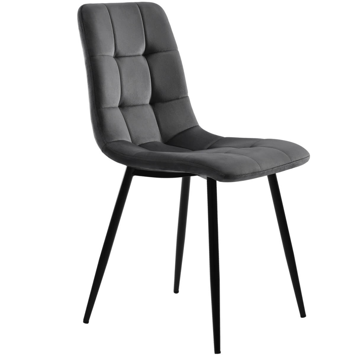4-Piece Dark Grey Velvet Dining Chairs – Upholstered Backrest, Metal Frame