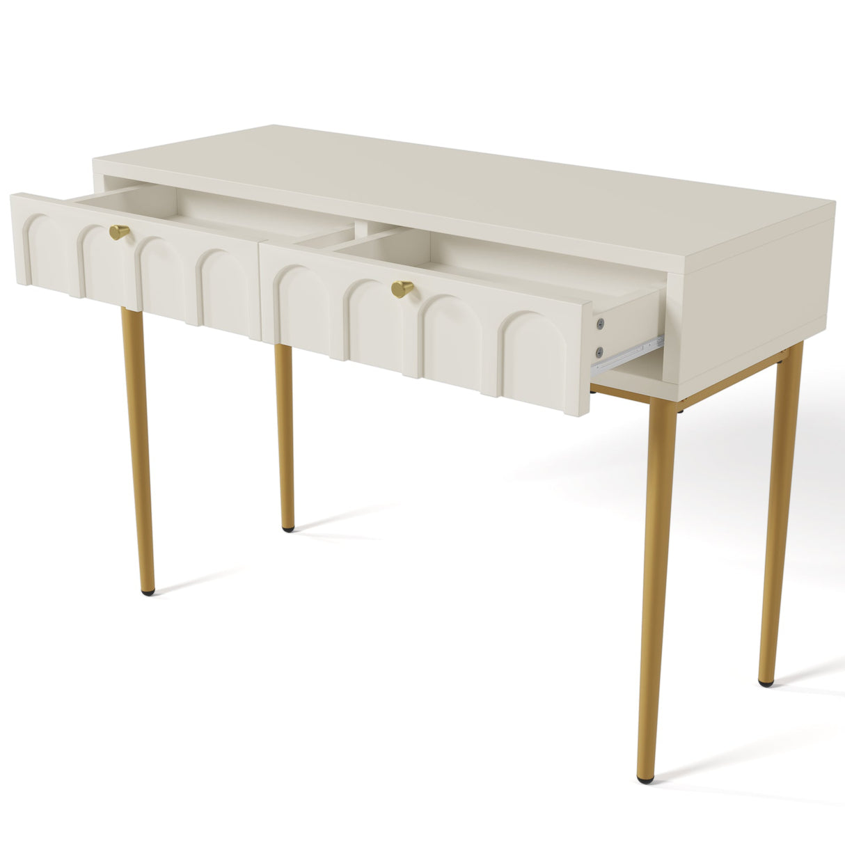 Dressing Table with 2 Drawers 76.5cm High, Cream-White Particle Board