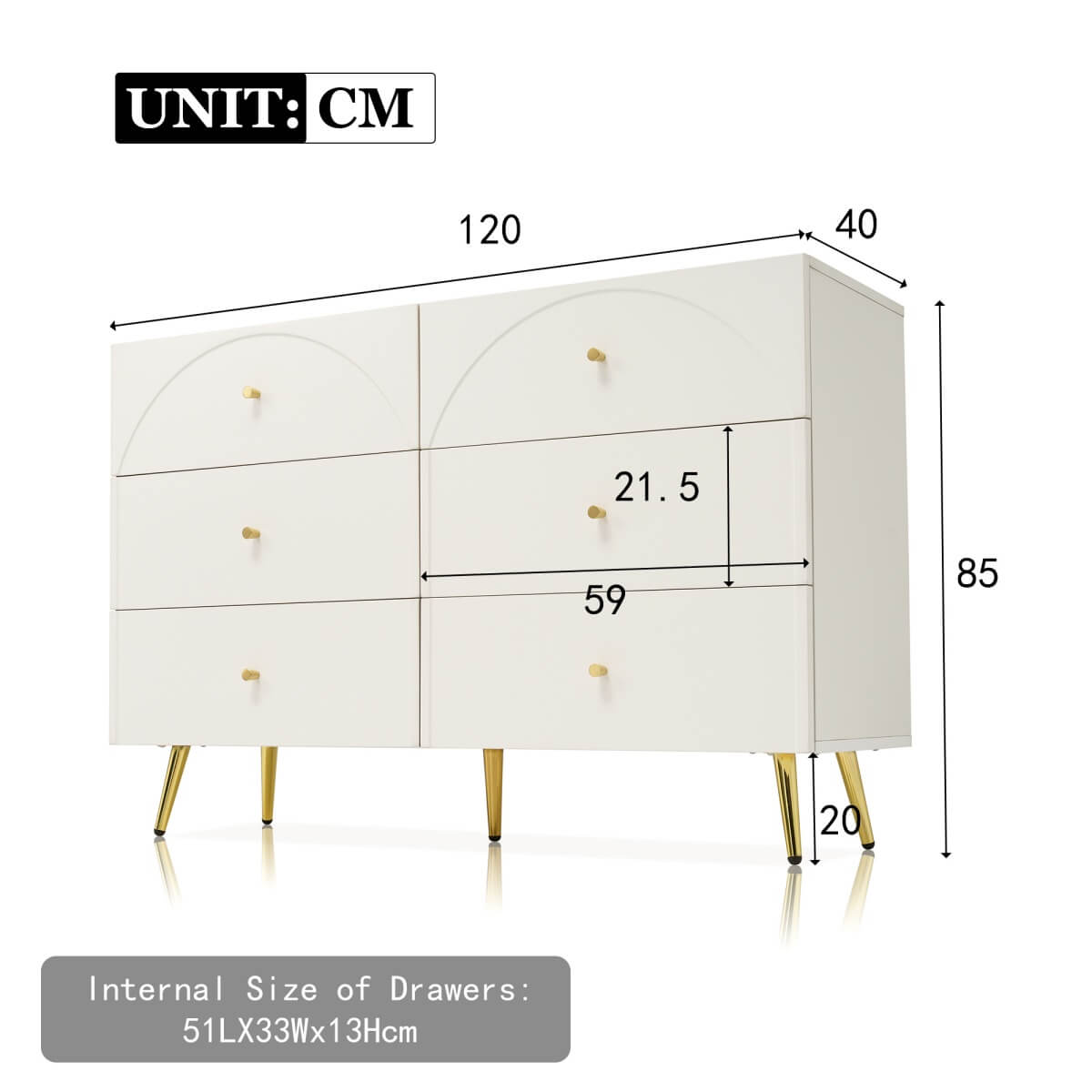 6-Drawer Chest of Drawers - Spacious Bedroom Storage Unit, Cream White