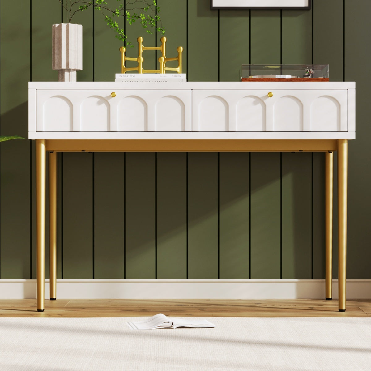 Cream White Dressing Table with 2 Drawers – Bedroom Sideboard, 76.5x100x45cm