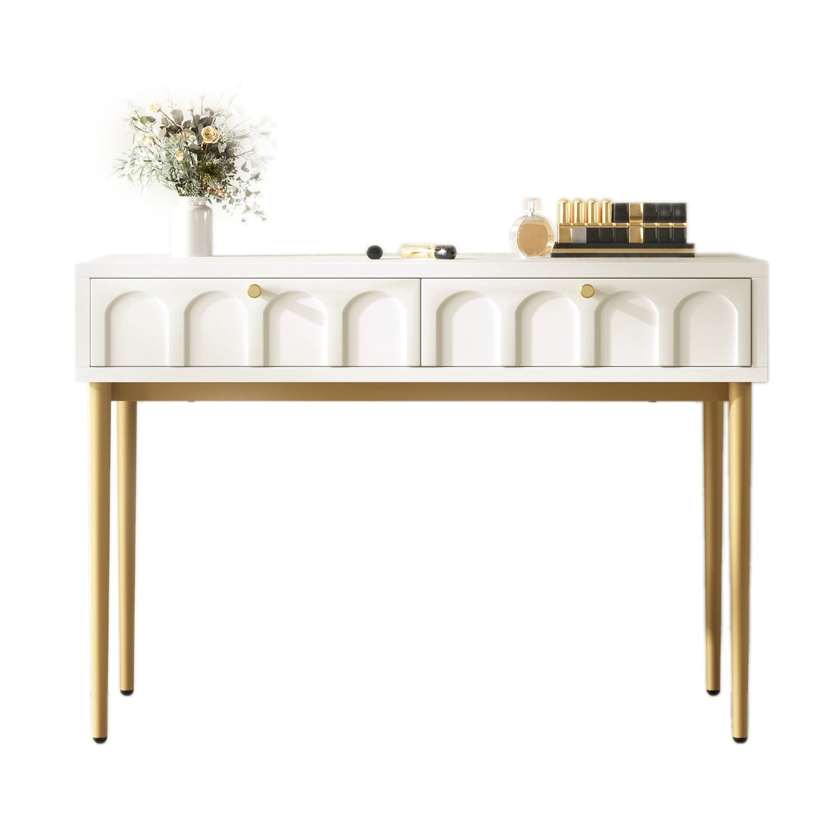 Dressing Table with 2 Drawers 76.5cm High, Cream-White Particle Board