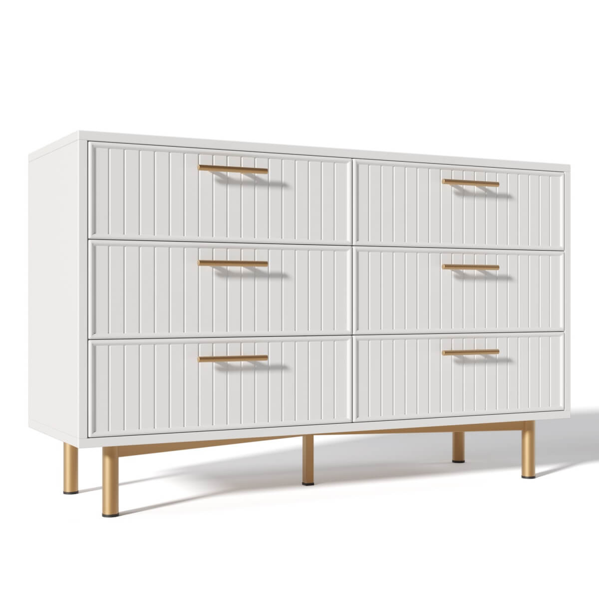 6-Drawer Chest of Drawers - Living Room Storage Unit with Spacious Drawers, White