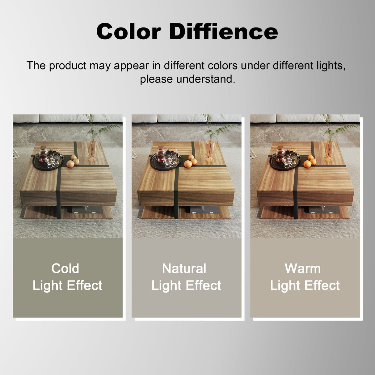 Coffee Table with 4 Drawers, Unique Color Matching, and Bottom Storage Space, 78x78x36cm