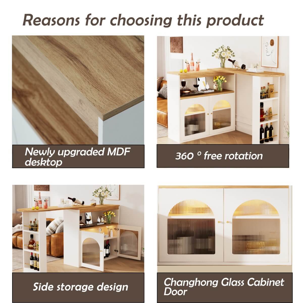 Modern Extendable Kitchen Island with Storage - Swivel Bar Table and Dining Table with Adjustable Colour LED Strip, White