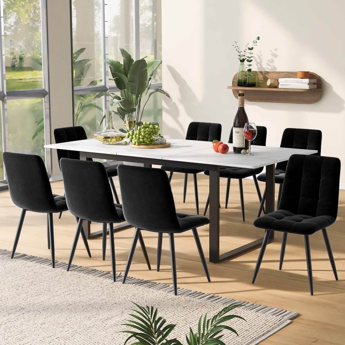 4-6 Seater Extendable Dining Table - Modern White Marble Effect Tabletop with Sturdy Metal Legs