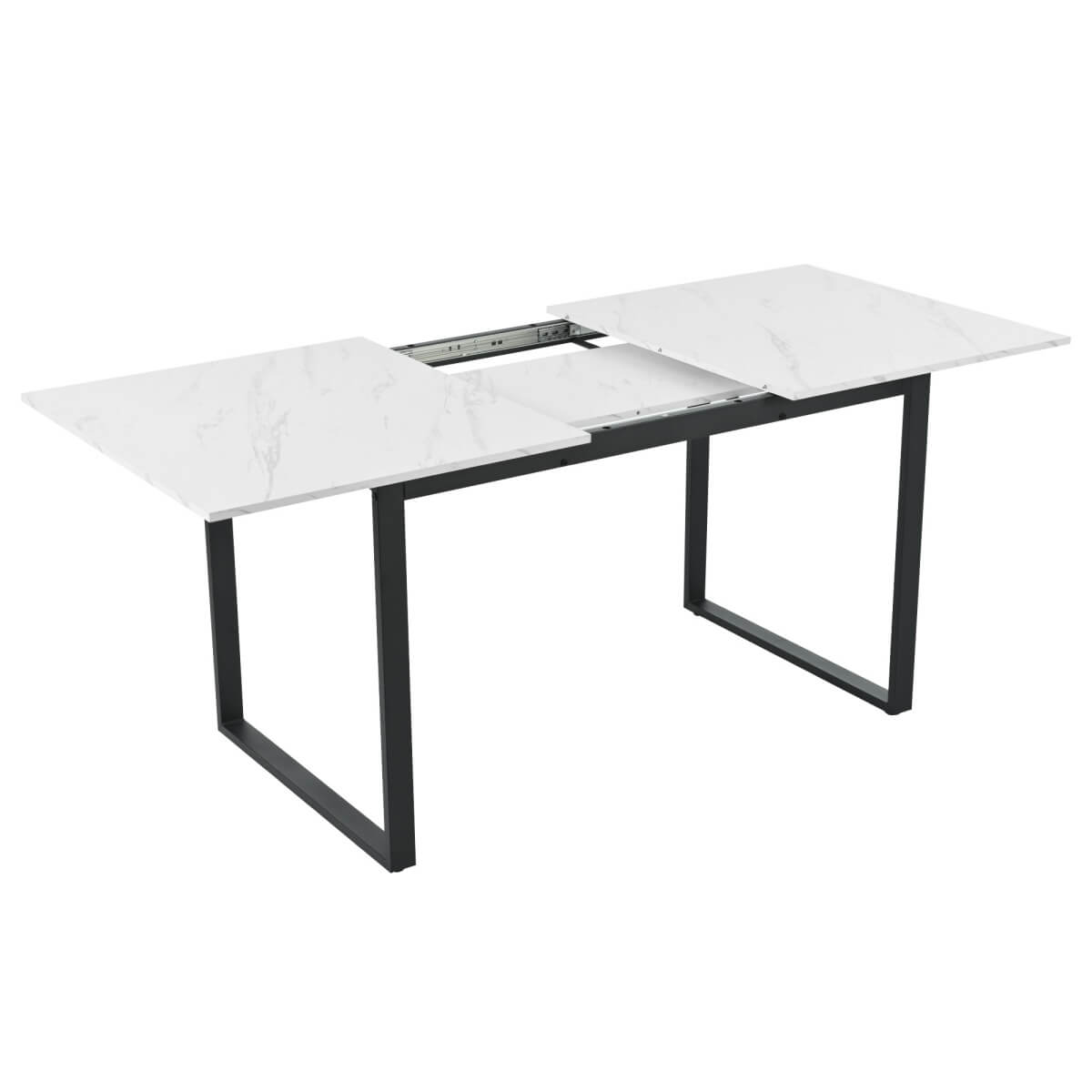 4-6 Seater Extendable Dining Table - Modern White Marble Effect Tabletop with Sturdy Metal Legs