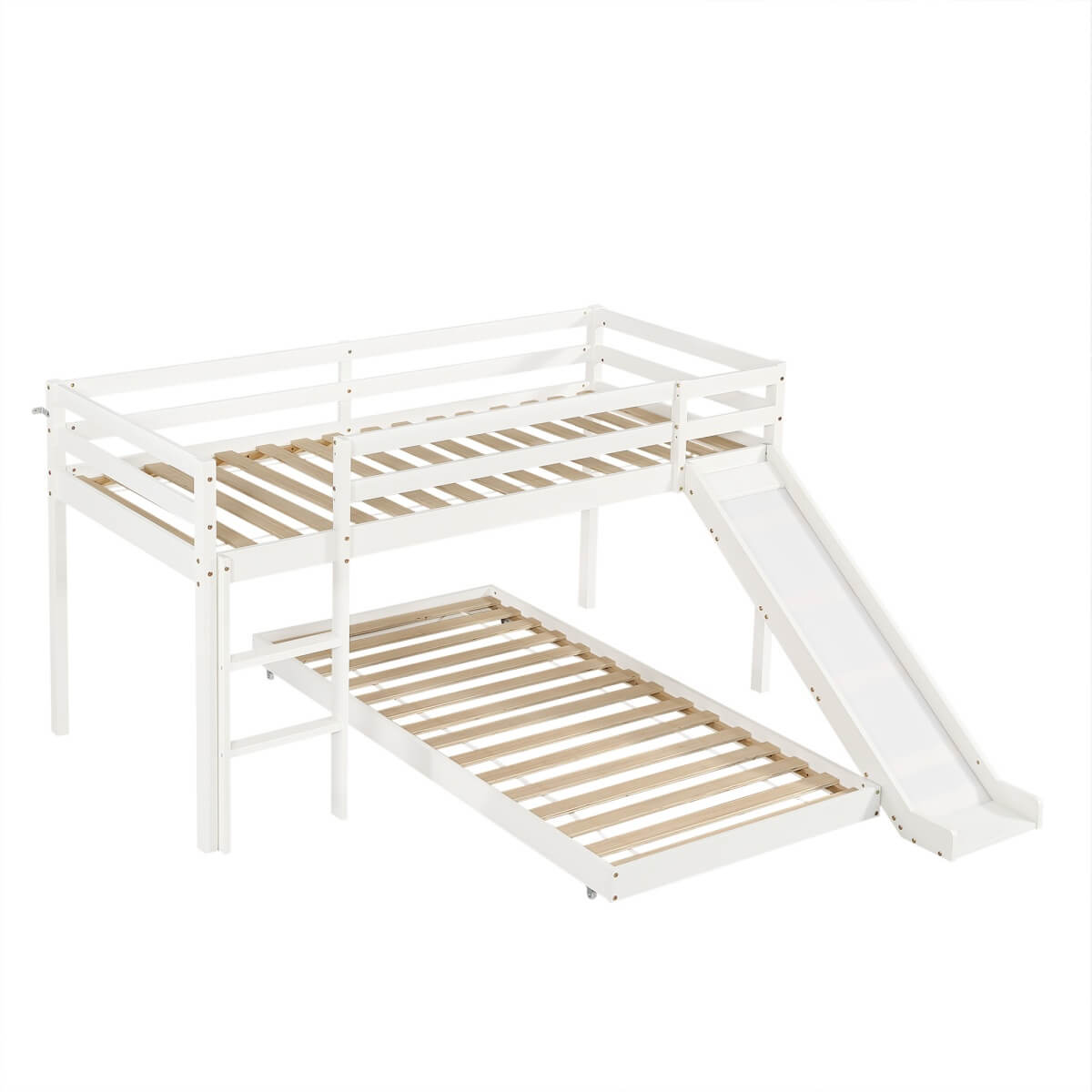 Children's Cabin Bunk Bed with Slide & Ladder — Adjustable Lower Bed for Kids