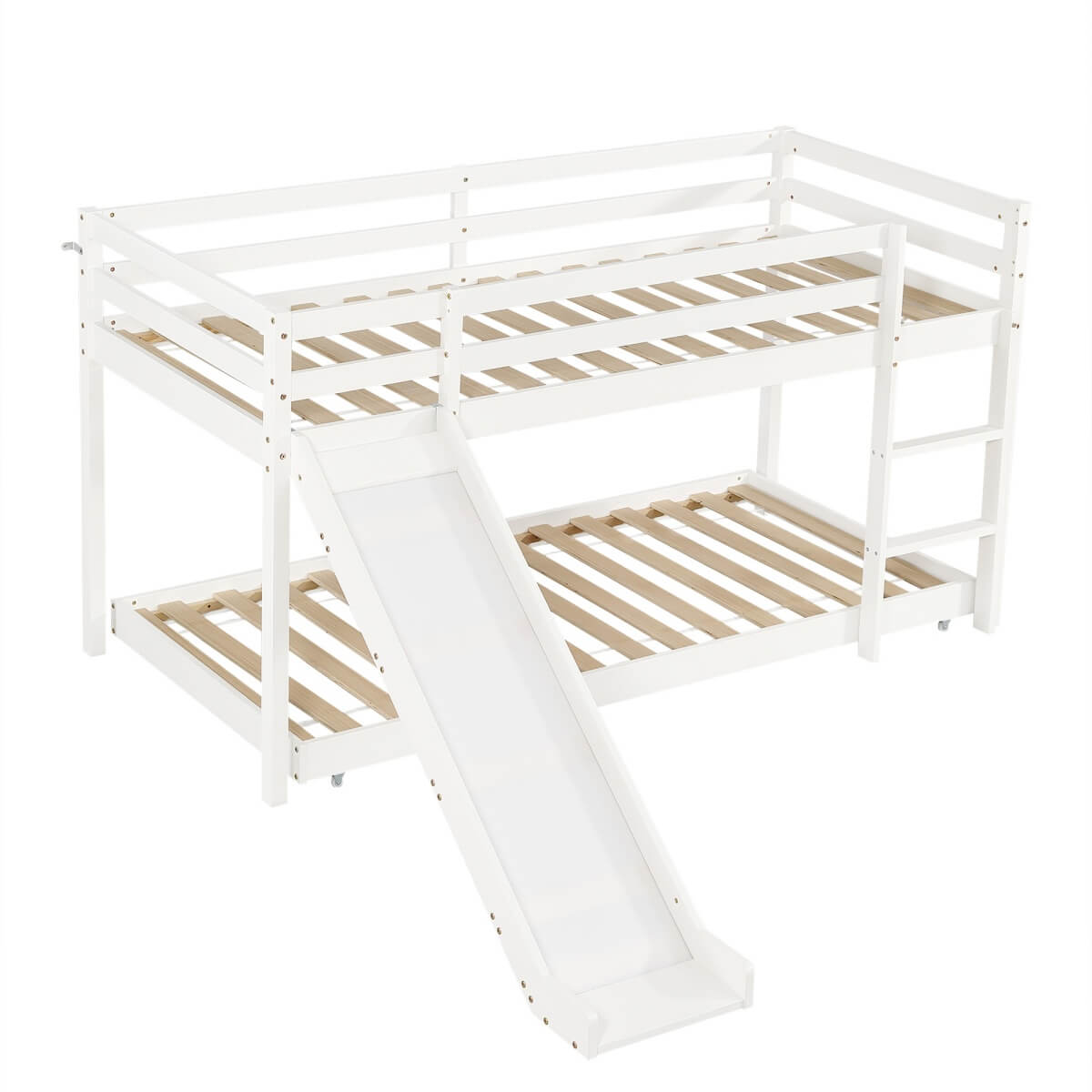 Children's Cabin Bunk Bed with Slide & Ladder — Adjustable Lower Bed for Kids