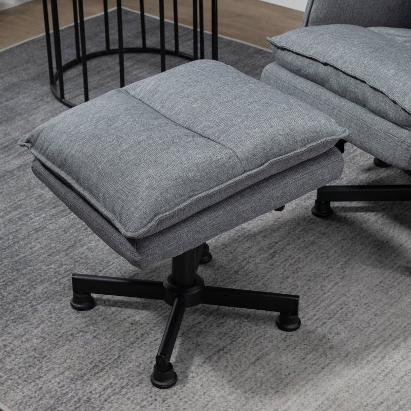 Swivel Recliner Chair and Footstool with Massage, Timer, Steel Base, Upholstered Grey