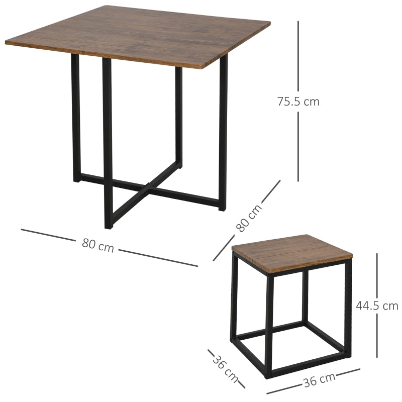5 Piece Dining Set, Space Saving with Metal Frame, Brown