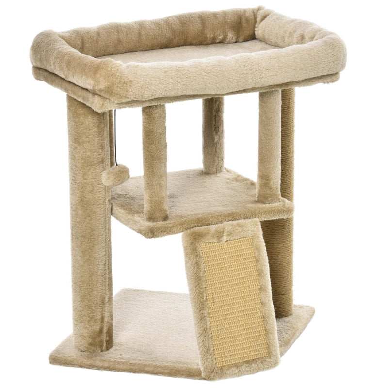 Cat Tree Tower, Scratching Post Climbing Activity Centre with Jute Pad & Toy Ball, House - Coffee