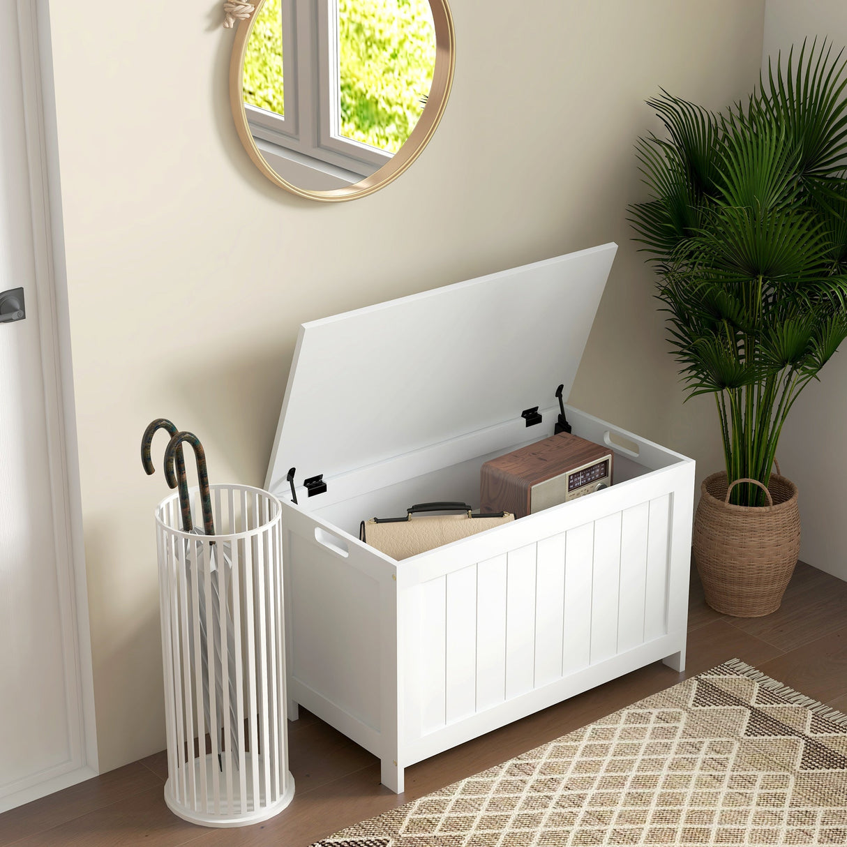 Storage Chest, Modern Storage Trunk with Safety Hinges, White