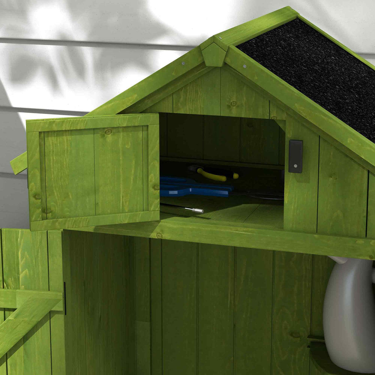 Small Shed, Tall Slim Garden Shed with 3 Removable Shelves, Wooden Green