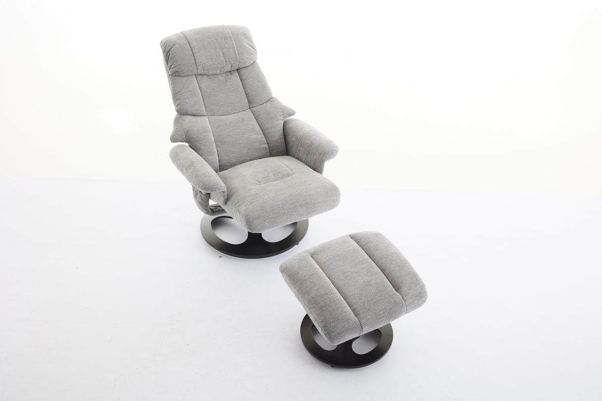 Chenille Upholstered Massage Recliner with Ottoman Footstool, 5 Points Massager, Wood/Metal Base, Grey