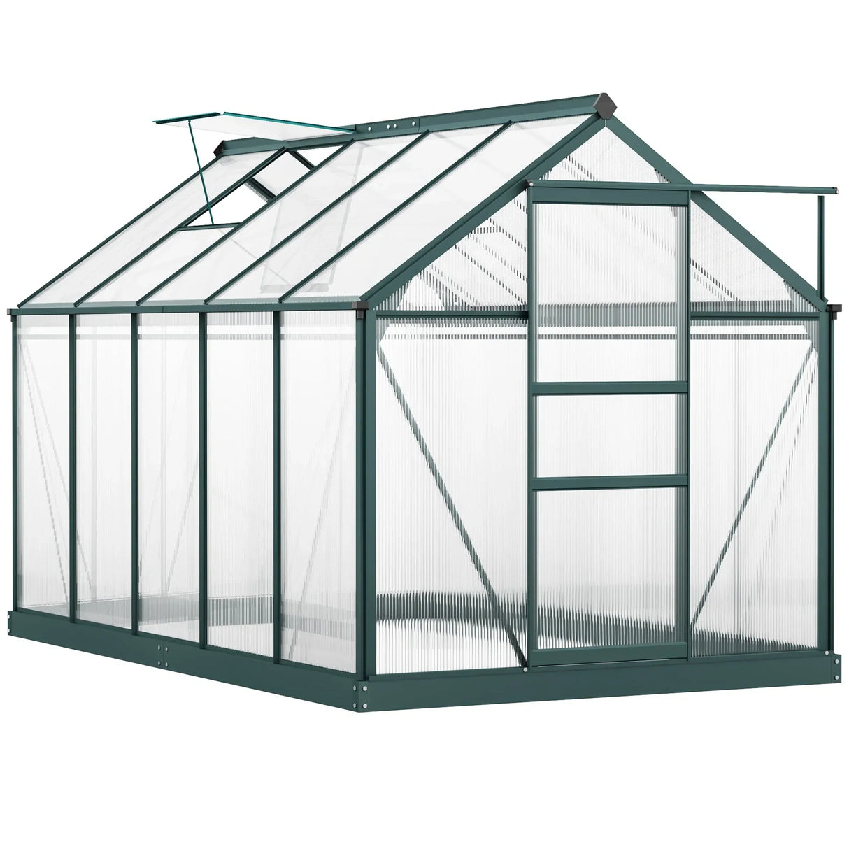 6 x 10ft Polycarbonate Greenhouse, Walk-In with Slide Door and Window, Dark Green