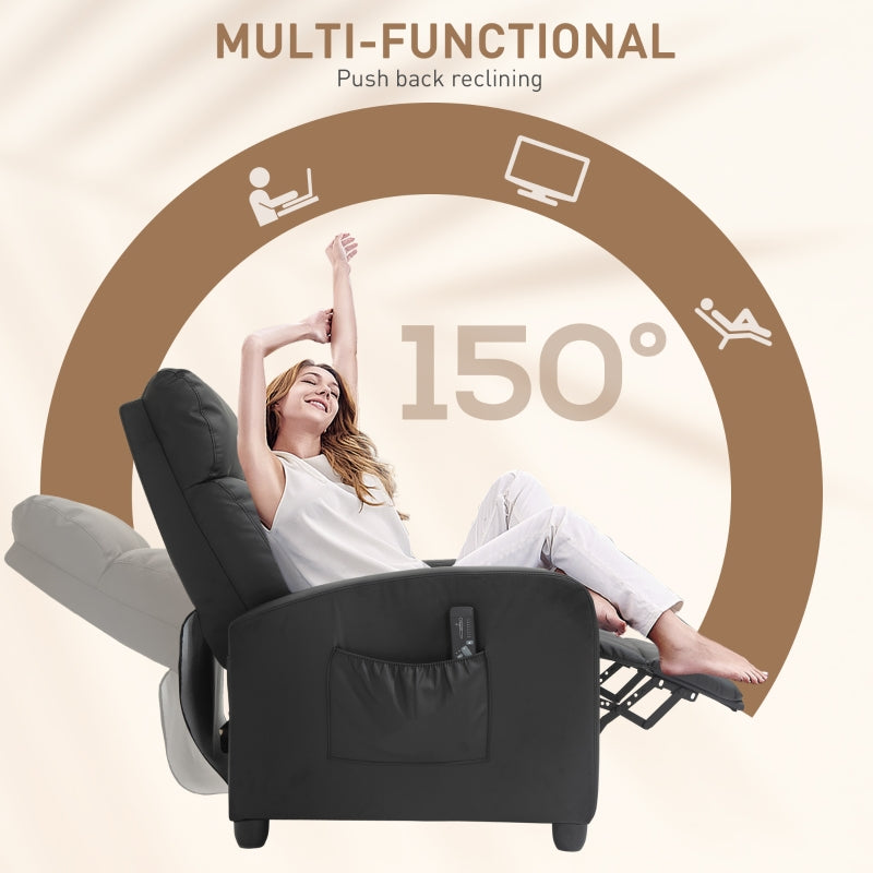 Recliner Armchair, Massage Push Back with Adjustable Leg Rest, Faux Leather Black