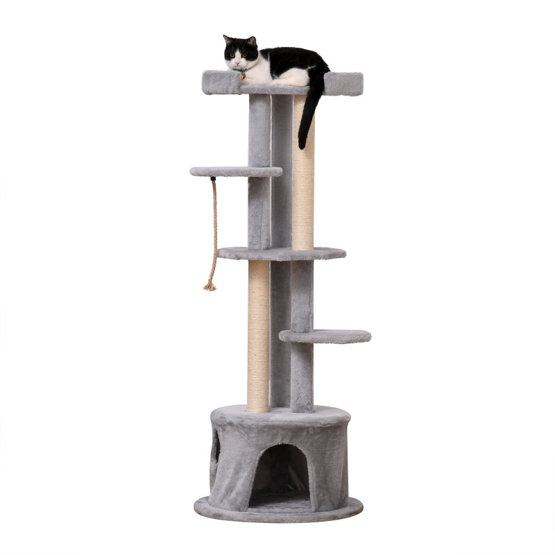 Cat Tree Multi-level Activity Centre with Scratching Post Condo Plush Perches, Grey