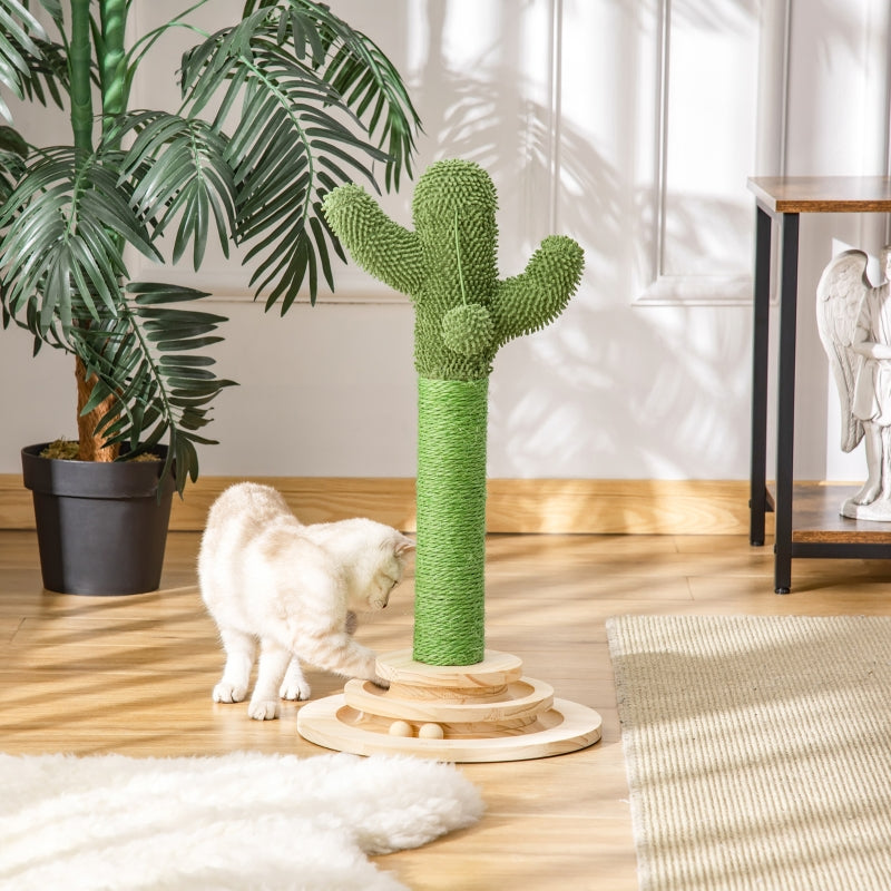 Cat Tree Cactus Sisal Scratching Post with Hanging Ball for Indoor Cats