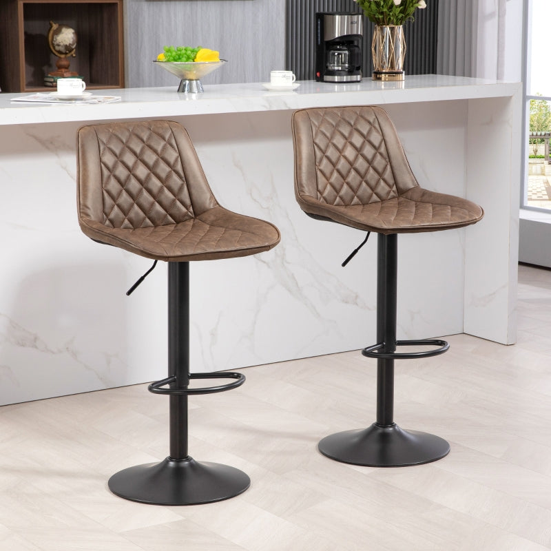 Bar Stools Set of 2, Adjustable Swivel with Back, Brown PU Leather