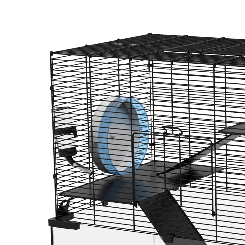 Hamster/Gerbil Cage with Deep Glass Bottom, Non-Slip Ramps, Platforms, Hut, Exercise Wheels, Water Bottle, Dish