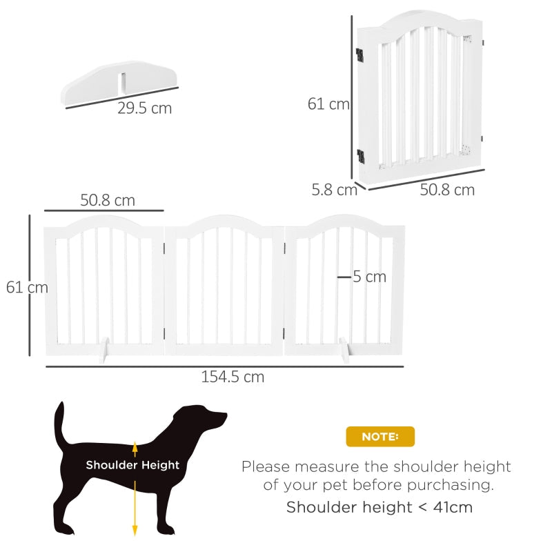 Dog Gate 3 Panels Freestanding Wood White