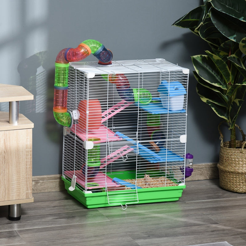 5 Tier Hamster Cage with Exercise Wheels, Tunnel, Green