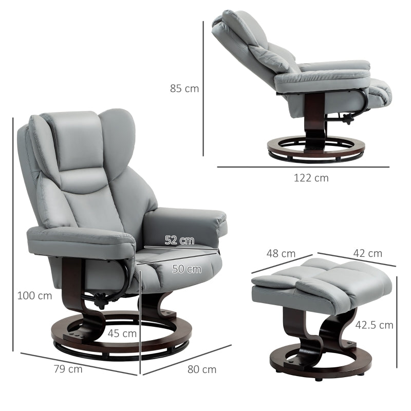 360?? Swivel Recliner Chair with Footstool, Manual Recliner Armchair, PU Leather Light Grey