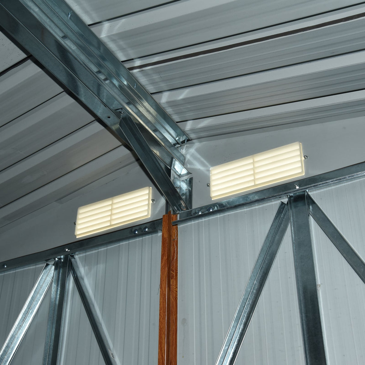 Metal Garden Shed with Ventilations, Sliding Door, Sloped Roof, Brown