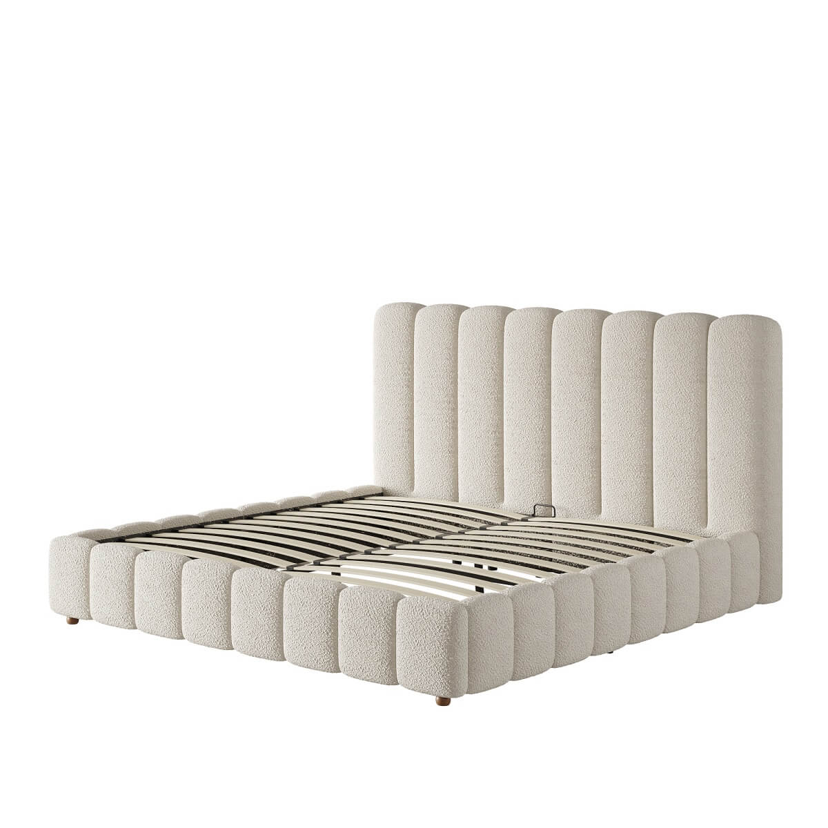 6ft Super King Upholstered Bed with Hydraulic Storage - White Bouclé Bed Frame with Padded Headboard & Slatted Base