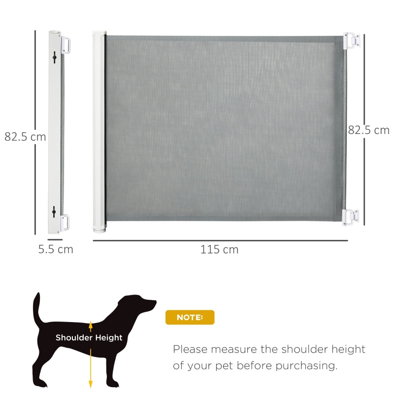 Retractable Stair Gate for Dogs, Mesh Safety Extends 115cm - Grey