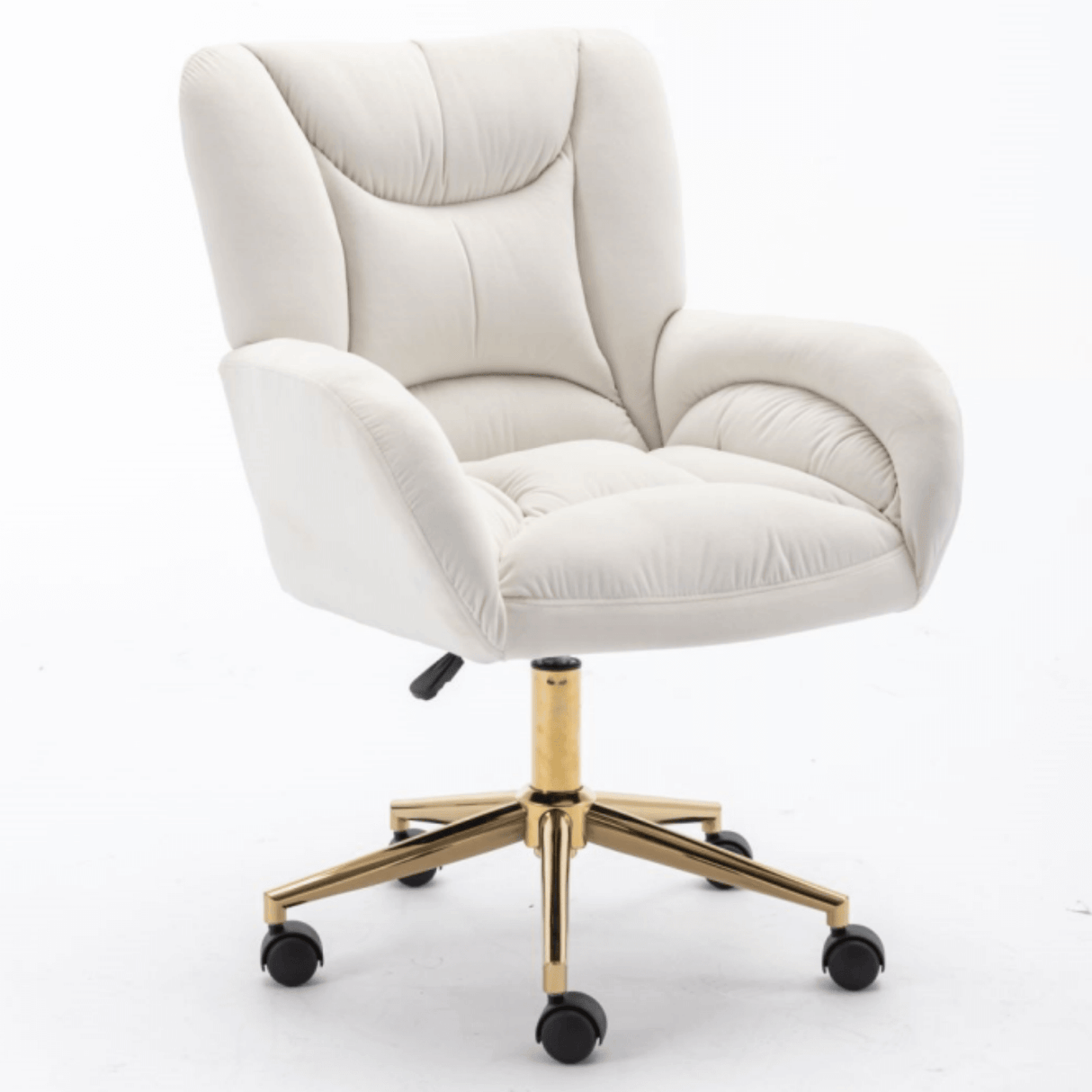 Ivory Velvet Swivel Office Chair ¨C Adjustable Height Home Desk Chair with Gold Legs
