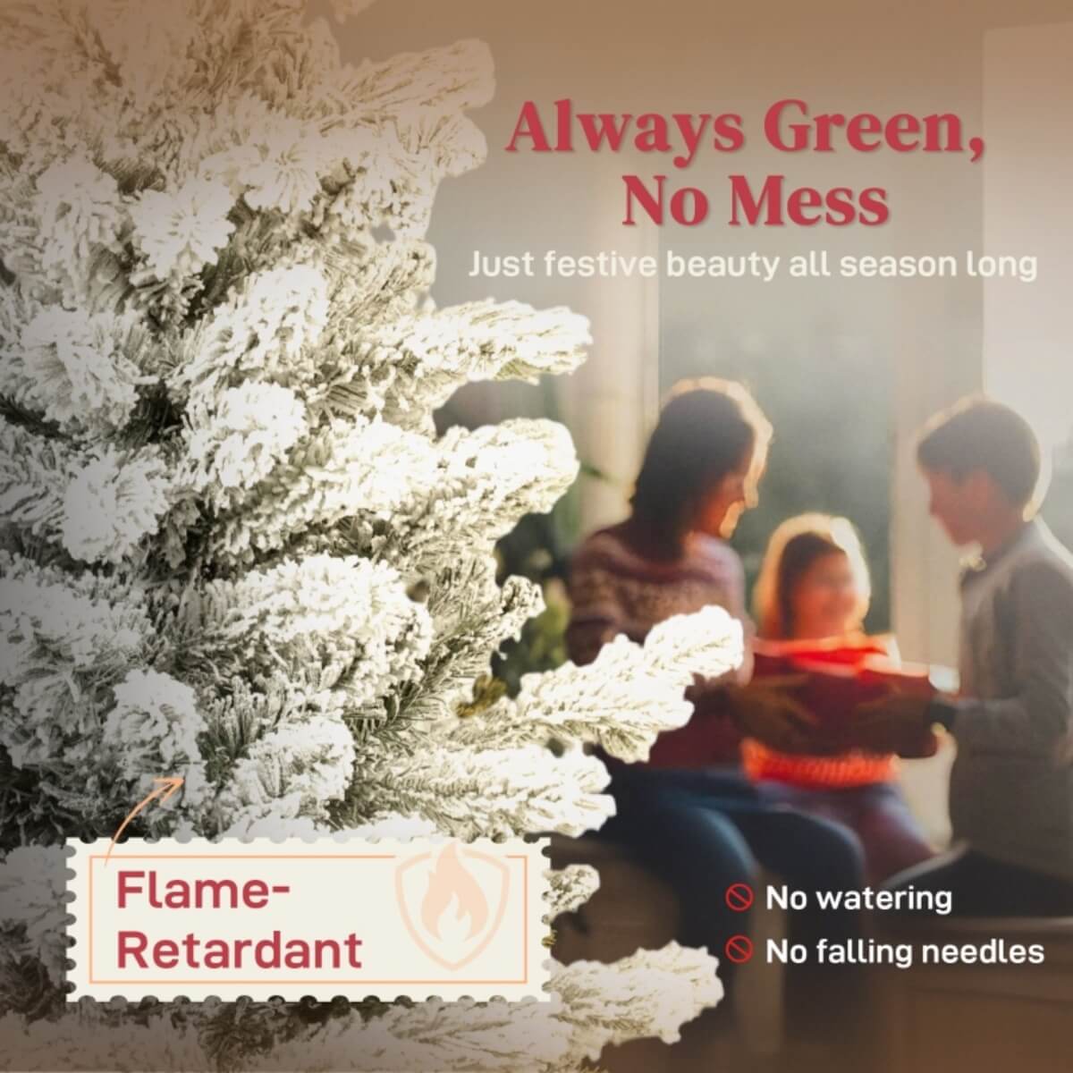 Artificial 6ft Flocked Christmas Tree – Lifelike Full Branches, Foldable Metal Stand, Home Holiday Décor