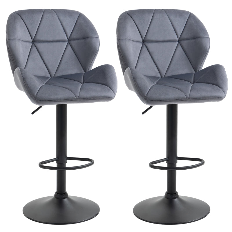 Adjustable Bar Stools Set of 2, Swivel with Back, Dark Grey