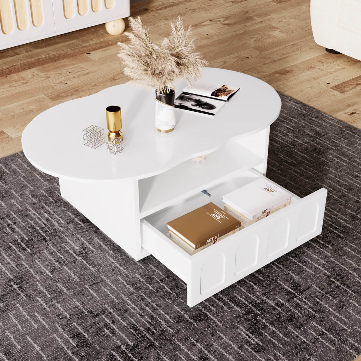 Cloud Shaped Coffee Table with Storage - Modern Coffee Table with Drawer