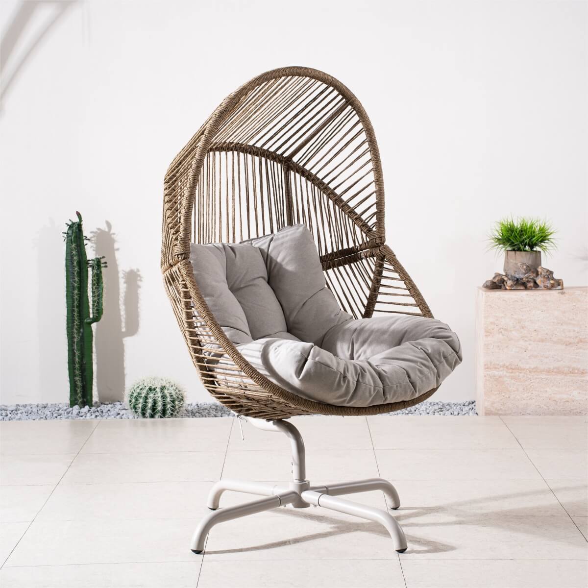 Metal Hanging Egg Chair - Outdoor Garden Swing Chair, Beach Yellow