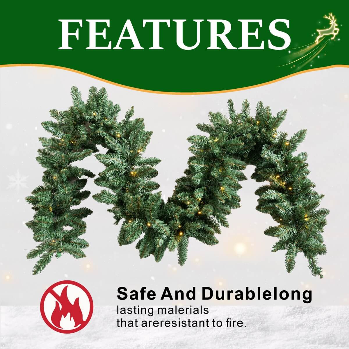 Pre-Lit Christmas Garland - Realistic PVC Foliage Garland with LED Lights for Festive Decoration