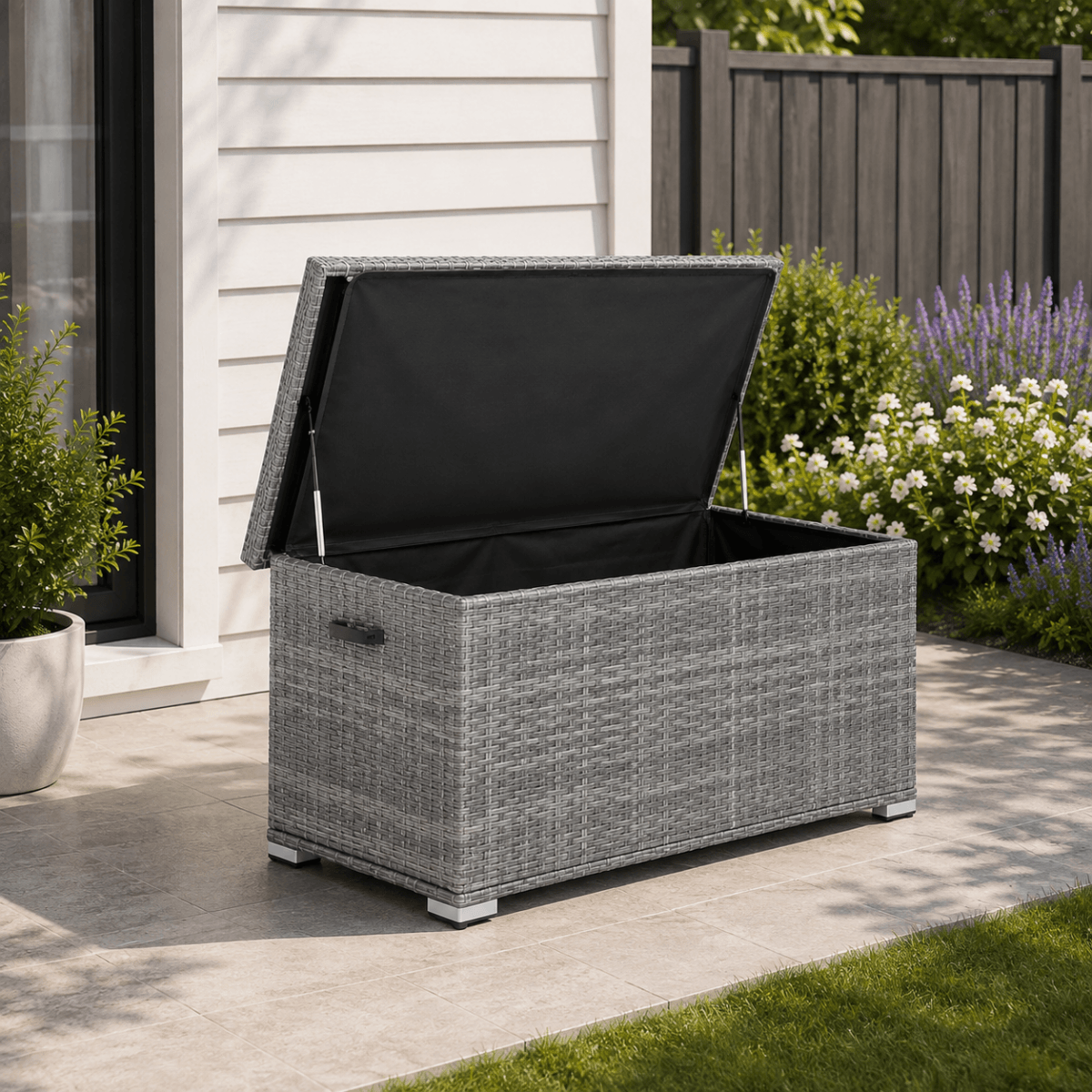 Small Outdoor Rattan Storage Box - Weather-Resistant Garden Storage Chest, Grey