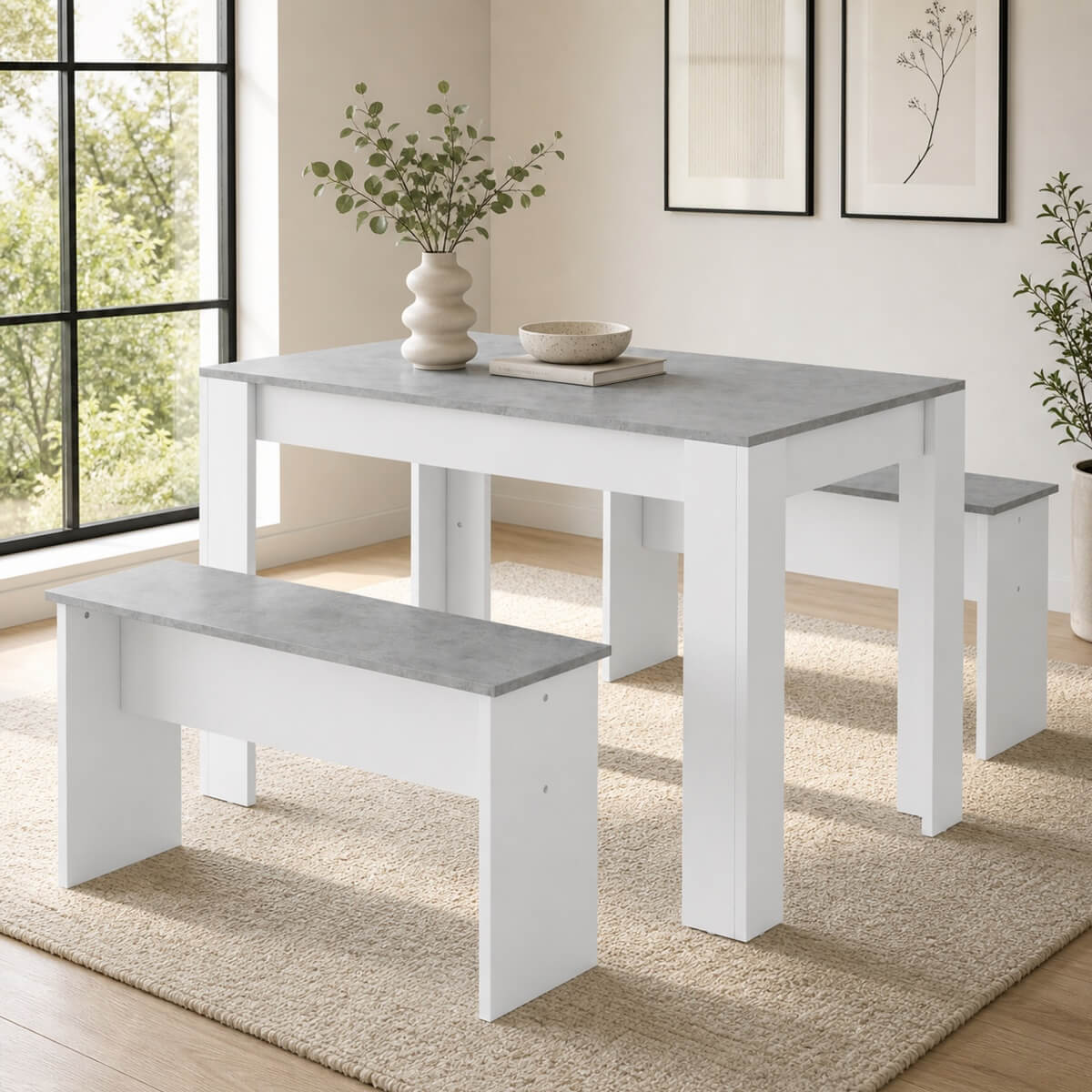 3 Piece Dining Table Set with Benches - Rectangular Kitchen Dining Set