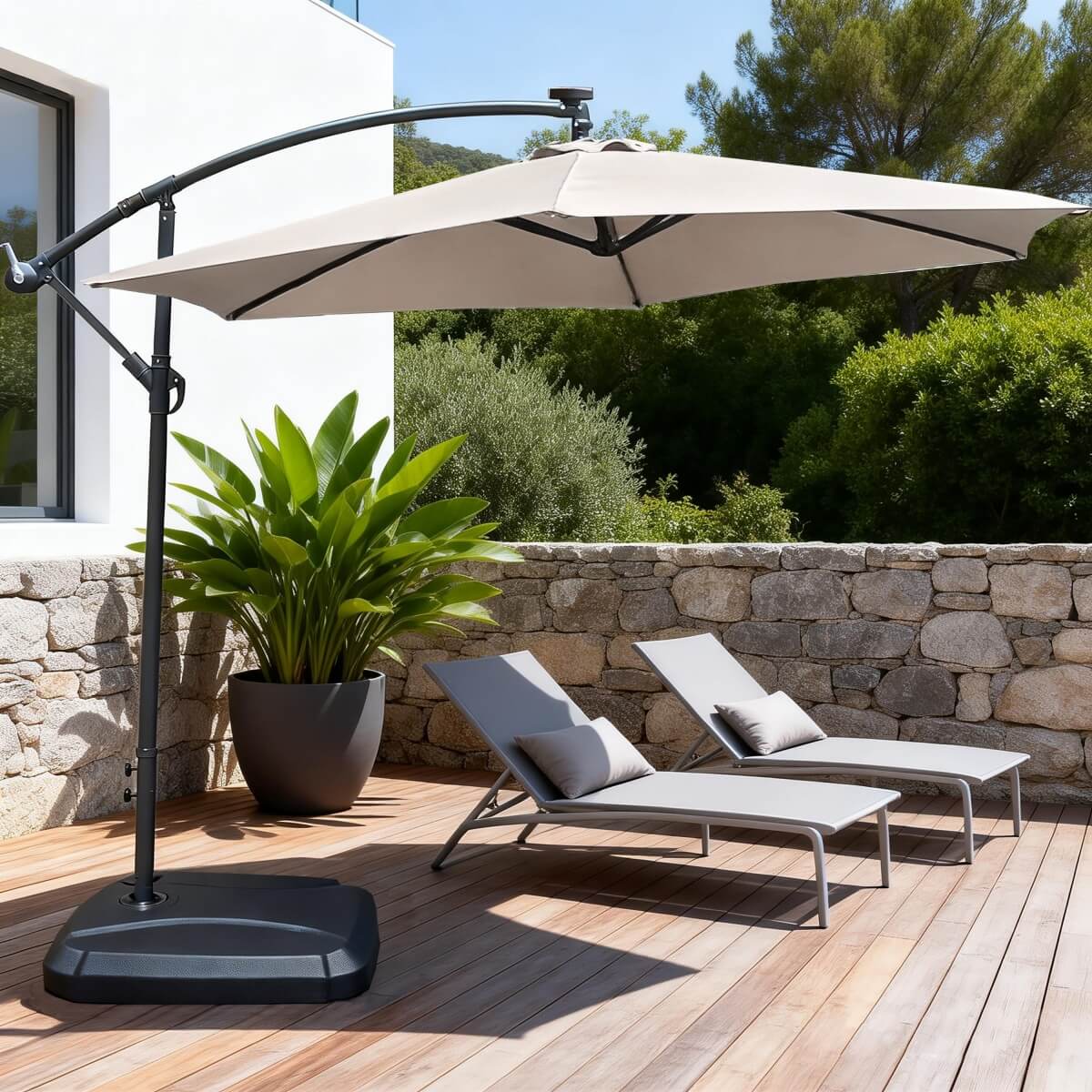 Banana-Style Outdoor Parasol – 8-Rib Patio Umbrella with PA-Coated Canopy