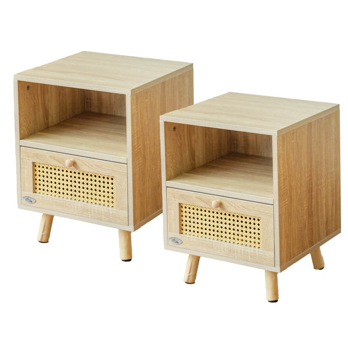 Set of 2 Solid Wood Side Cabinets - Freestanding Storage Cabinets