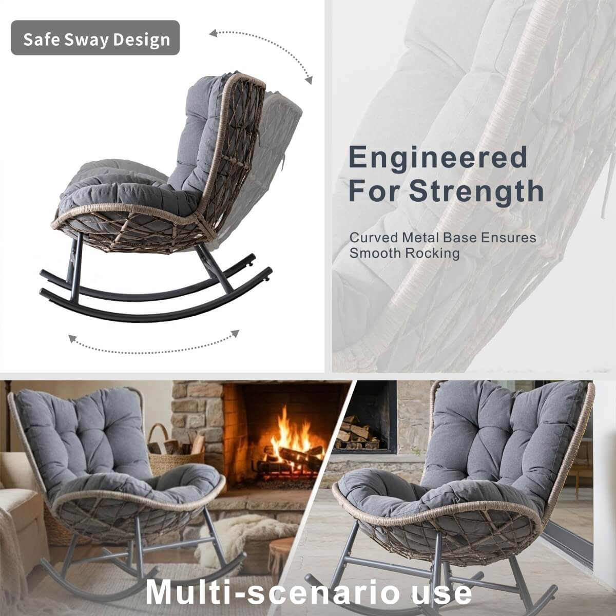 Metal Rocking Chair - Indoor Outdoor Garden Rocking Chair, Grey