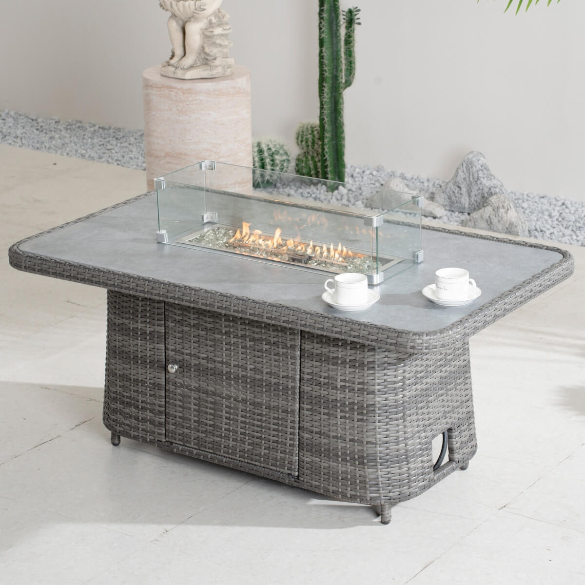 Aluminium Lift-Top Fire Pit Table - Adjustable Coffee & Dining Table