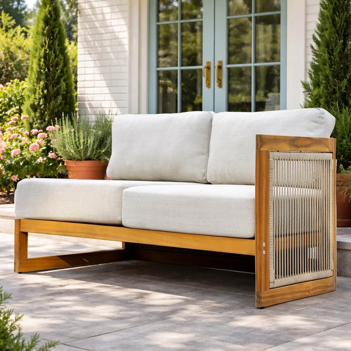 CAVEN Solid Wood Outdoor Left Arm Sofa with Adjustable Seat