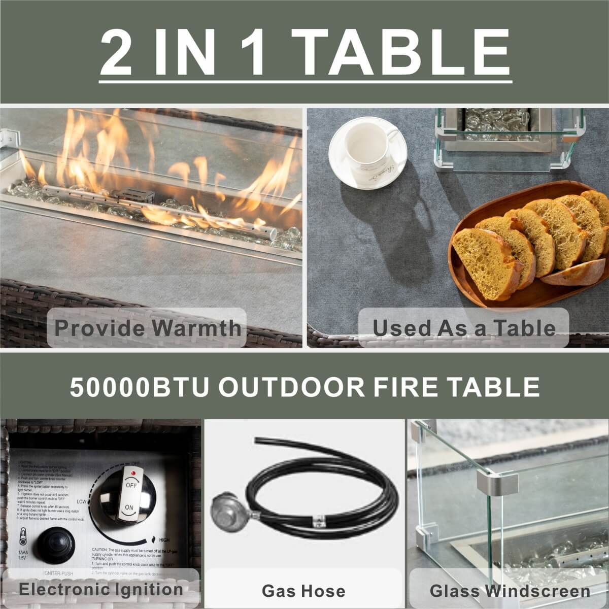 9-Seater Aluminium Fire Pit Sofa Set - Lift-Top Table with Adjustable Armrests