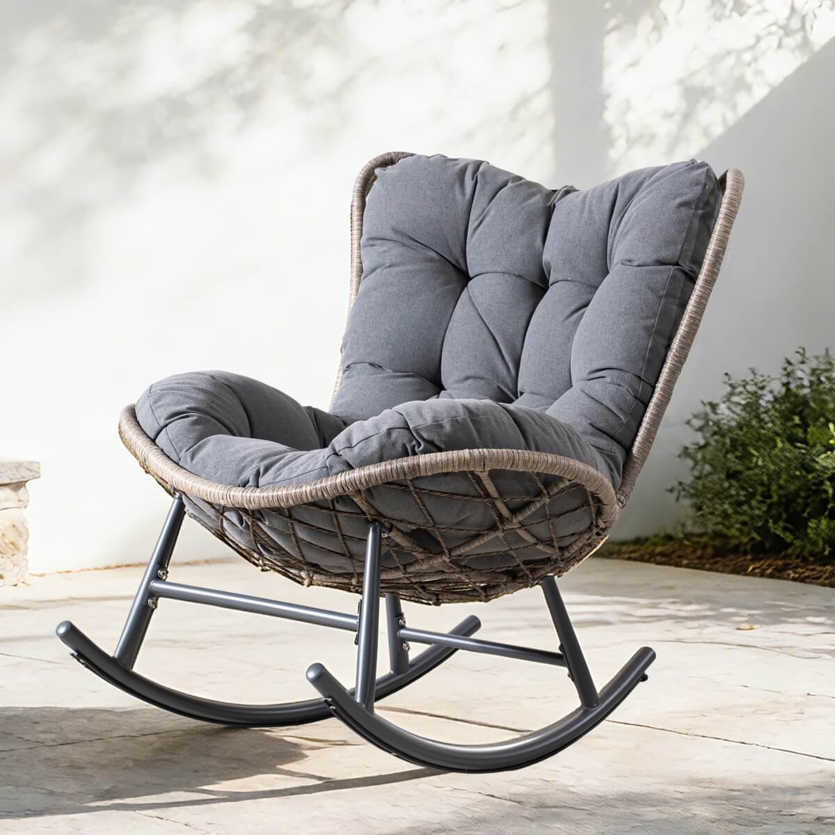 Metal Rocking Chair - Indoor Outdoor Garden Rocking Chair, Grey