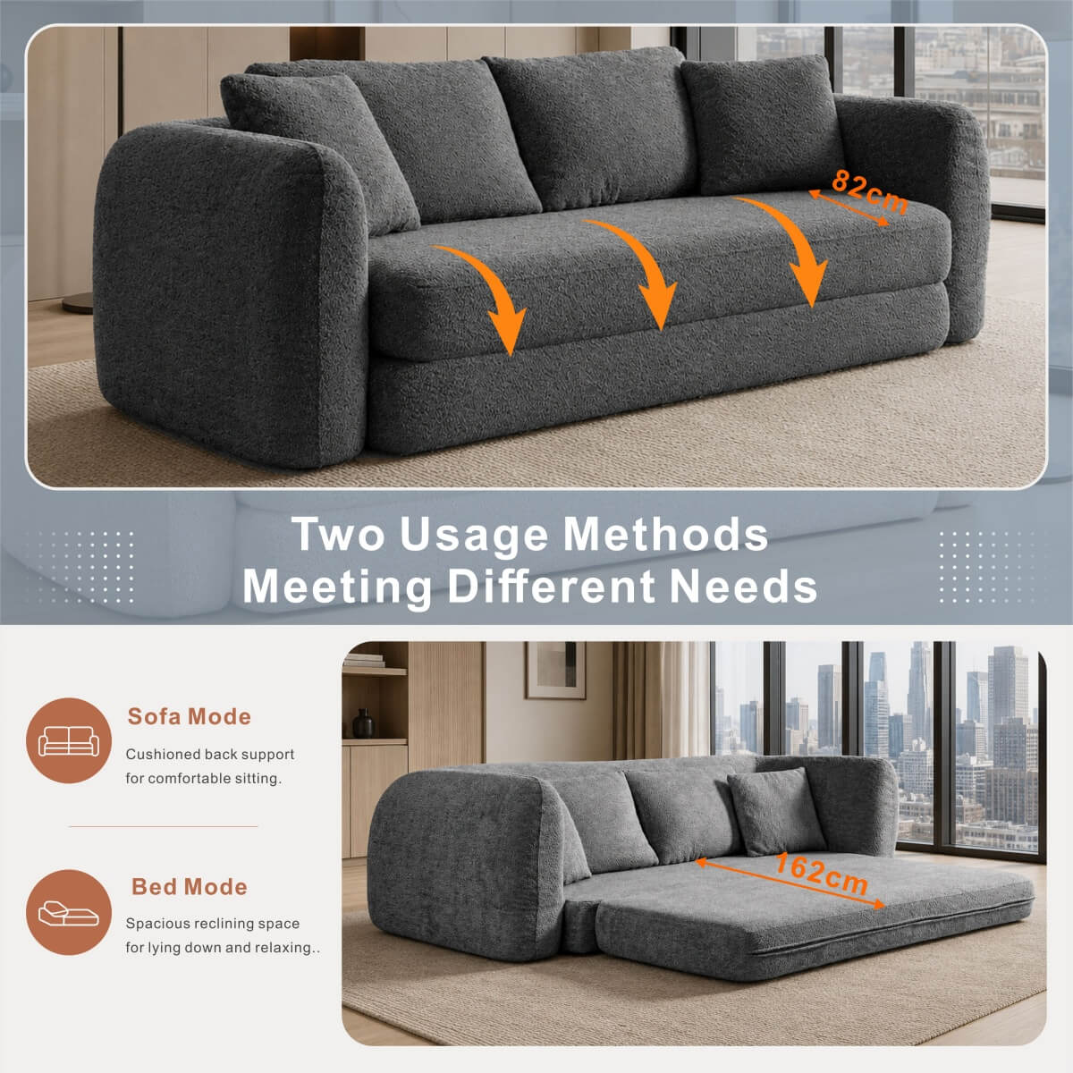 SOFTY Compressed Pull-Out Sofa Bed - Grey
